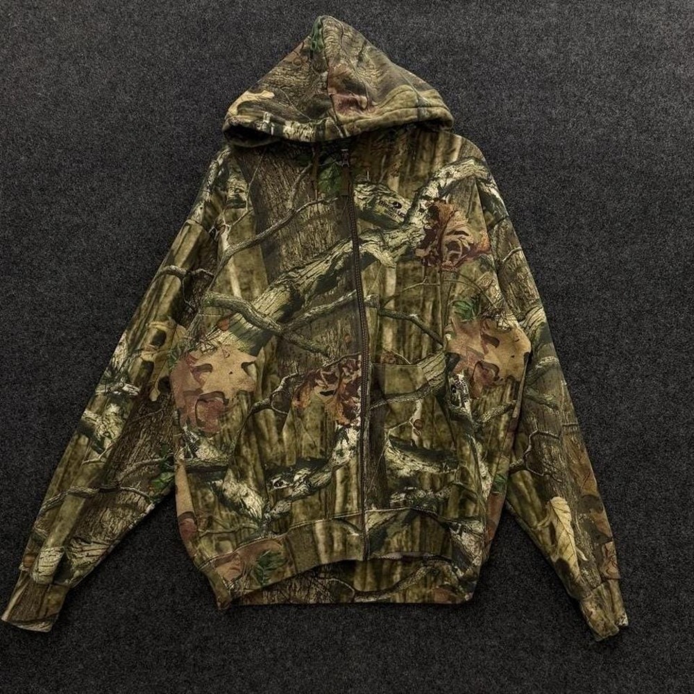 Vintage Cabelas Camo Zip Hoodie Mens XL Realtree Style Hunting Sweatshirt